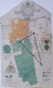 Webbs Map showing triangle used to locate Warpsgrove House